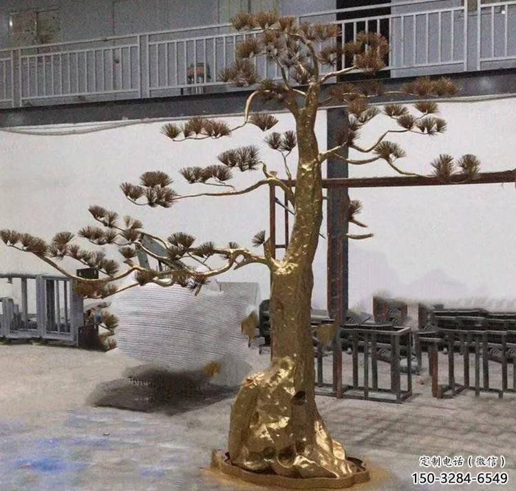 松樹雕塑廠家，村標(biāo)概念，不銹鋼松樹雕塑通用