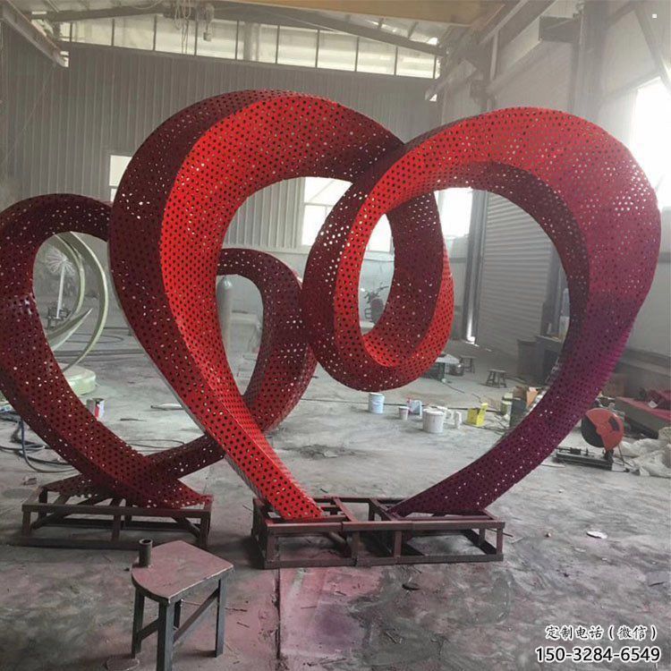 鏤空雙心雕塑制造商，校園雕塑，不銹鋼雙心雕塑供給
