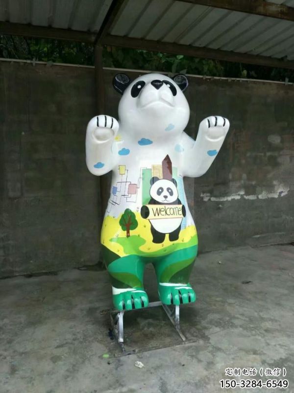 熊貓雕塑廠家，白鋼構(gòu)件，別墅彩繪熊貓雕塑供求