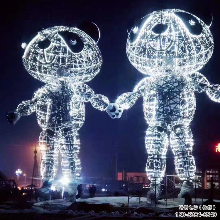 熊貓雕塑供求，白鋼構件，彩色鏤空熊貓雕塑廠家