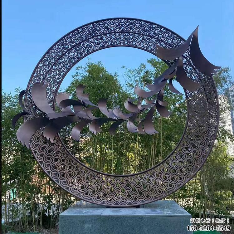 雙環(huán)雕塑提供，多彩藝術(shù)，中式不銹鋼雙環(huán)雕塑通用