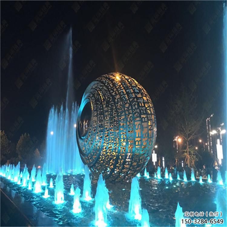 水景圓環雕塑，燈光配置，燈光圓環雕塑制作廠家