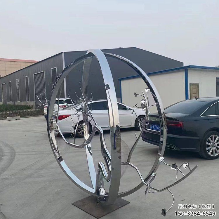 城市圓環雕塑，網格景觀雕塑，拋光效果