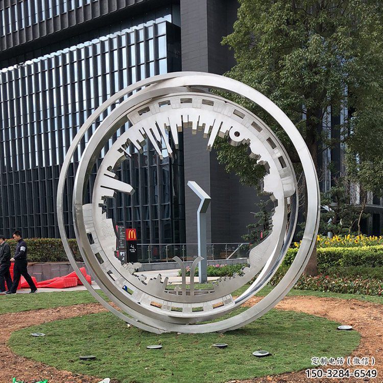 圓圈雕塑定制，村標(biāo)概念，景觀不銹鋼圓圈雕塑預(yù)定