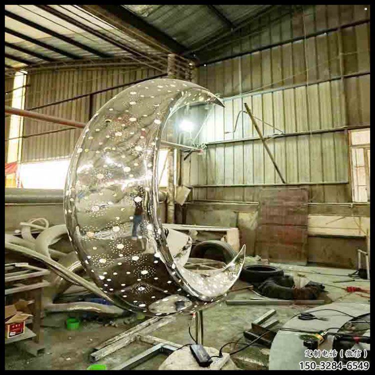 月亮雕塑服務(wù)商，景觀雕塑，鏤空月亮雕塑選定