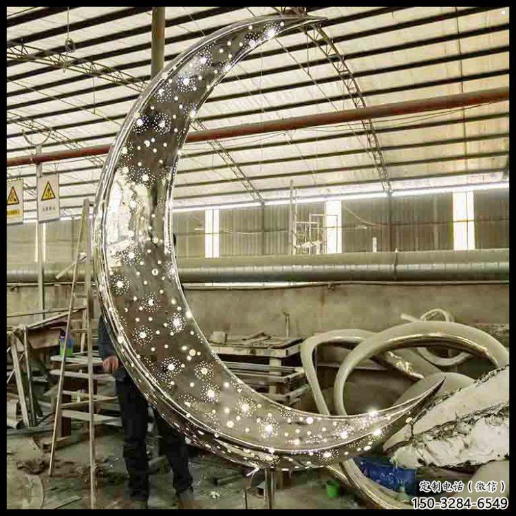 月亮雕塑造型供需，廣場(chǎng)雕塑，燈光鏤空月亮雕塑選用