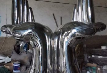 雙手雕塑廠家，酒店擺件，鏡面不銹鋼雙手雕塑訂做