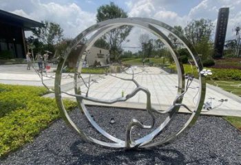 圓環樹雕塑選定，美陳雕塑，不銹鋼圓環樹雕塑定做