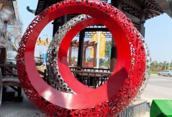 雙環(huán)雕塑生產，鏤空烤漆工藝，不銹鋼雙環(huán)雕塑制作