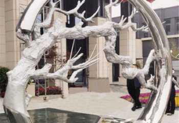 圓環(huán)樹雕塑制造商，露天雕塑，不銹鋼圓環(huán)樹雕塑訂做