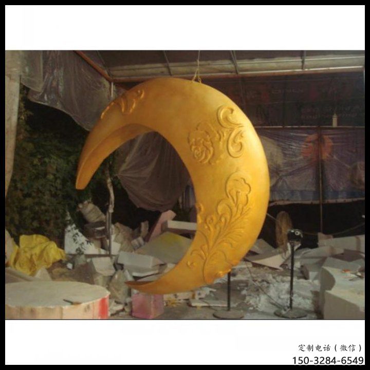 景區月亮船雕塑，鍍金歐式雕塑，鐵藝材質