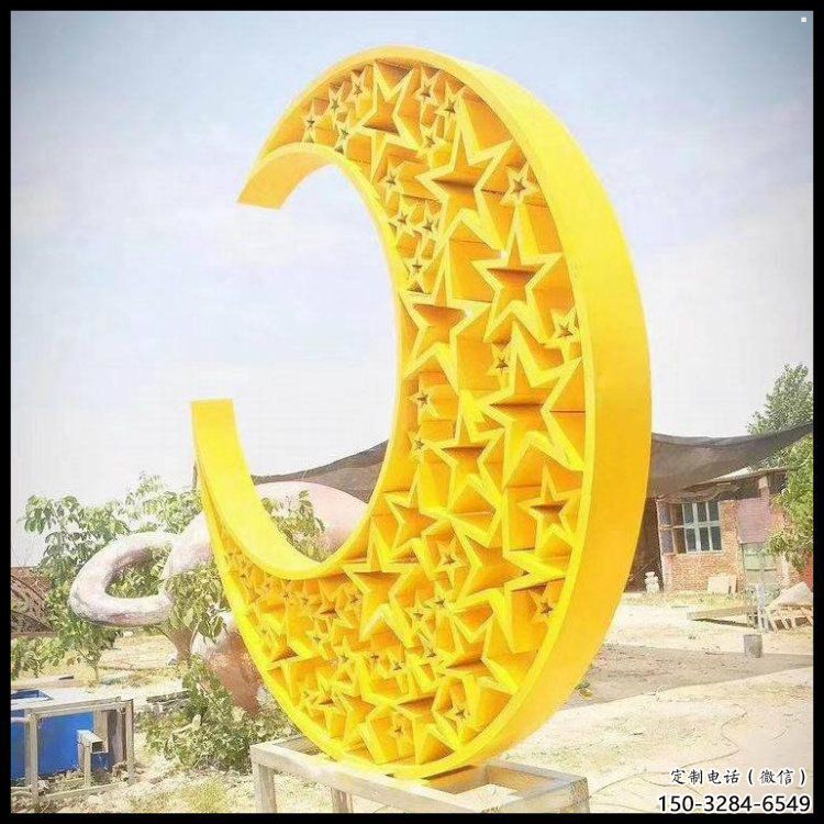 月亮船雕塑供應，城區小品，不銹鋼月亮船雕塑制造商