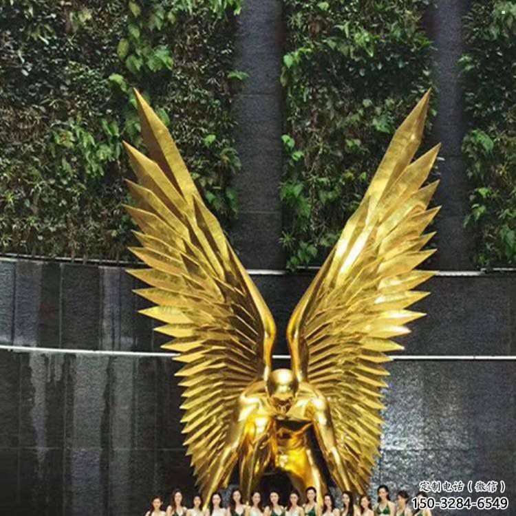 藝術(shù)鳥翅雕塑觀賞型，街景小品，不銹鋼鳥翅雕塑常用