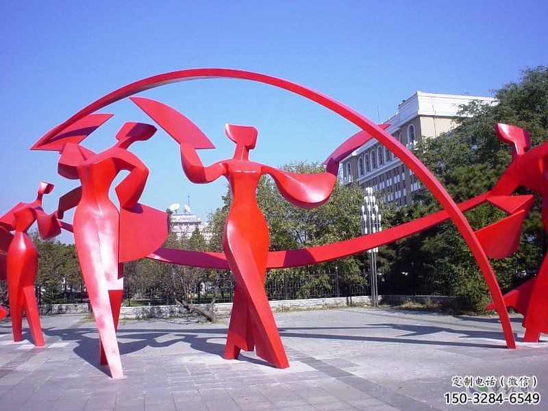 平涼扭秧歌雕塑，民俗舞蹈雕塑，不銹鋼抽象音樂人雕塑