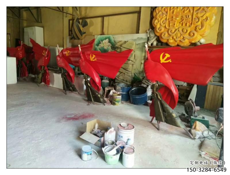 蘭州園林國旗雕塑，噴漆黨建雕塑，烤漆形式
