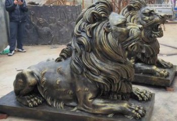 長春大型趴獅雕塑，仿銅動物雕塑，玻璃鋼獅子雕塑制作