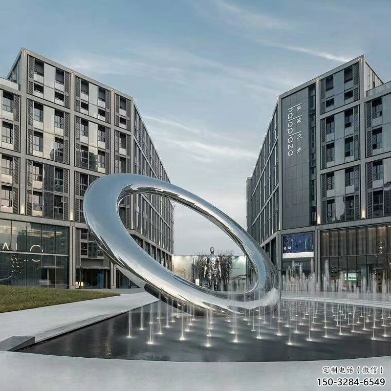 回民水簾圓環(huán)雕塑，直噴式旱地水景噴泉雕塑