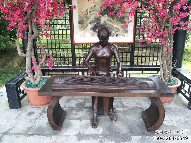 鄂爾多斯彈古箏雕塑廠家，景觀概念，民俗人物雕塑通用