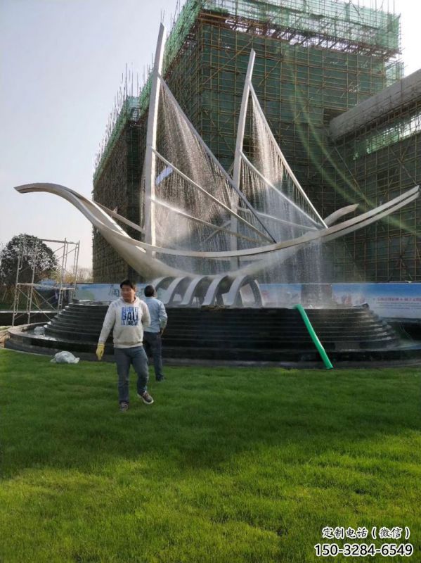 濱州帆船噴泉雕塑，水景水秀組合，旱地帆船噴泉雕塑廠家
