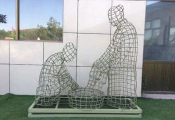 城西鏤空洗腳雕塑制作，園林裝飾，鐵藝孝道人物雕塑