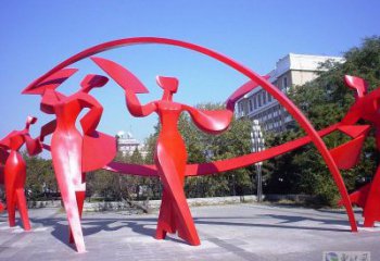 榆林扭秧歌雕塑，民俗舞蹈雕塑，不銹鋼抽象音樂人雕塑